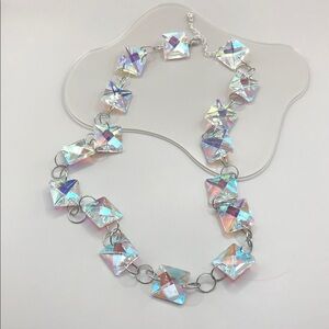 Sparkling dazzling square glass crystal beads necklace dressy costume statement.